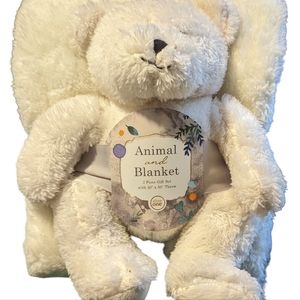White Plush Bear and Baby Blanket